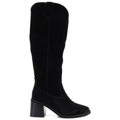 2. Women's leather cowboy boots with heels, suede, black, Vinceza 133103