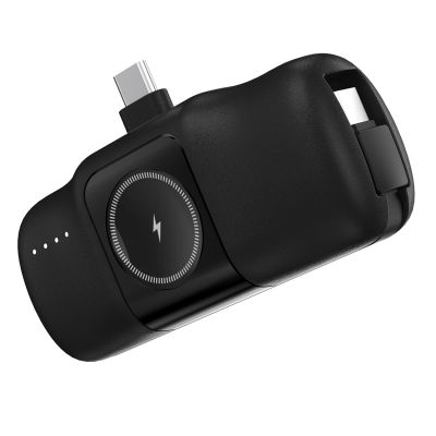 5. Wozinsky WF16-YCS 5000mAh 15W USB-C Mini Power Bank with Built-in USB-C Cable and Apple Watch Charger - Black
