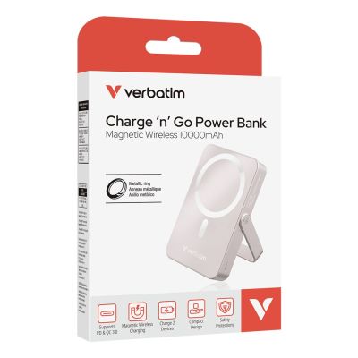 3. Verbatim Charge 'n' Go Magnetic Wireless Lithium Polymer (LiPo) 10000 mAh Wireless Charging Pink