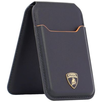 3. Lamborghini D1 Genuine Leather MagSafe mobile phone wallet - black and orange