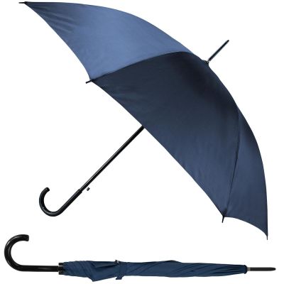 Long Semi-Automatic Umbrella with Curved Handle, Navy Blue, SEMI LINE