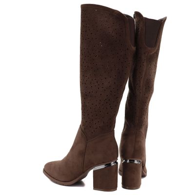 10. Women's openwork brown high-heeled boots S.Barski HY62-8122