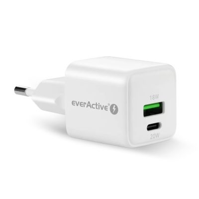 3. EVERACTIVE GAN WALL CHARGER 1 X USB, 1 X USB-C QUICK CHARGE 3.0 20W WHITE SC-330Q