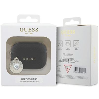 4. Guess GUAP2PGEHCDK case for AirPods Pro 2 cover - black Fixed Glitter Heart Diamond Charm
