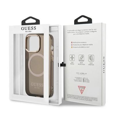 8. Guess Gold Outline Translucent MagSafe Case for iPhone 13 Pro / iPhone 13 - Black