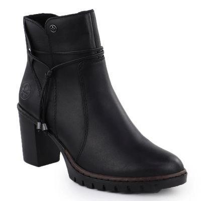 8. Black Leather Block-Heel Ankle Boots Rieker Y2567-00