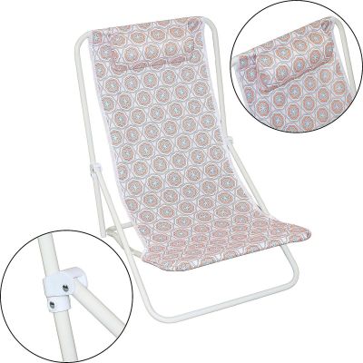 6. FOLDABLE BEACH CHAIR WITH HEADREST, BLUE AND ORANGE