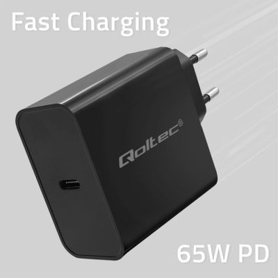 4. QOLTEC SUPER QUICK PD CHARGER | 1XUSB-C | 65W | 5-20V | 3-3.25A | BLACK