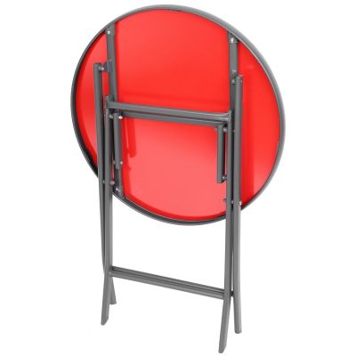 19. BALCONY FURNITURE SET ROUND TABLE AND 2 FOLDING CHAIRS RED