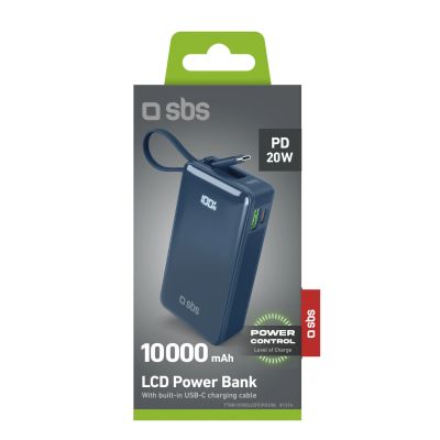 2. Powerbank SBS 10000 mAh 20W with built-in USB-C cable and digital display - dark gray