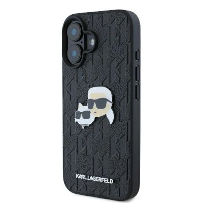 2. Karl Lagerfeld Monogram Karl & Choupette Head Pin iPhone 16 Case - Black