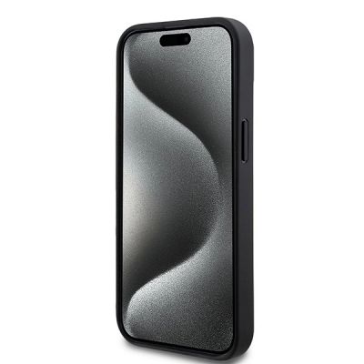 5. DKNY Leather Checkered Mono Pattern & Printed Stripes Case for iPhone 15/14/13 - Black