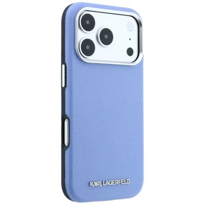 4. Karl Lagerfeld Grained Elongated Logo MagSafe Case for iPhone 17 Pro Max / 18 Pro Max - Blue