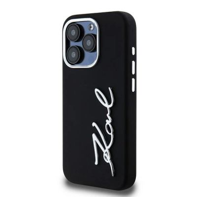 2. Karl Lagerfeld Silicone Metal Script Logo case for iPhone 15 Pro - black