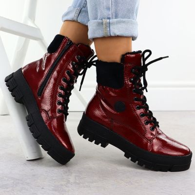 5. Women's red patent leather platform ankle boots Rieker Y0220-33