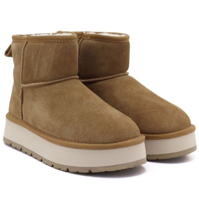 4. Women's leather ankle boots with platform, beige Big Star UU274692