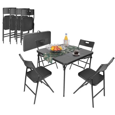 17. TOURIST CATERING SET FOLDING TABLE 86.5x86.5x71CM AND 4 BLACK CHAIRS