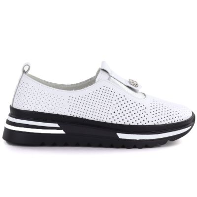 2. Women's leather openwork platform shoes, white, S.Barski 7092