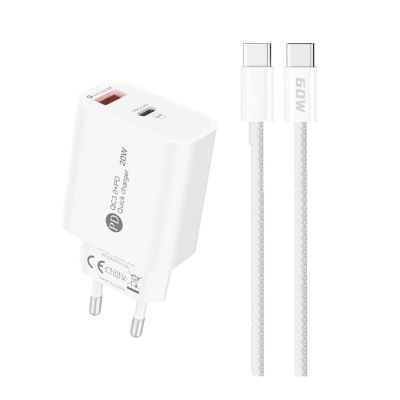 A6MaxL 20W USB-A USB-C wall charger with USB-C - USB-C 1m cable - white