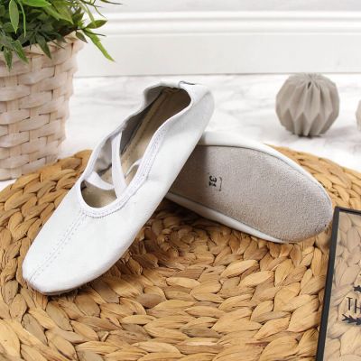 14. Jr Nazo Leather Dance Ballet Shoes with Elastic Bands White