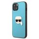 2. Karl Lagerfeld Leather Ikonik Karl's Head Metal Case for iPhone 13 mini - Blue