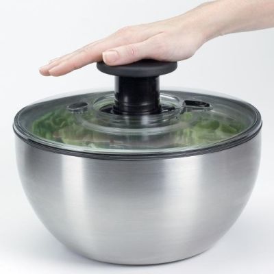 3. OXO 1071497 Salad Dryer Stainless Steel Button