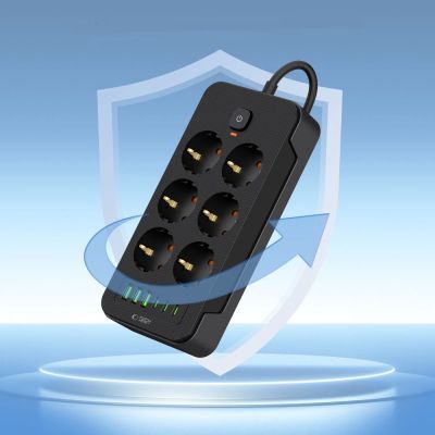4. Tech-Protect PC6X6 Power Strip 6 Sockets 240V + 3xUSB-A + 3xUSB-C 200cm - Black