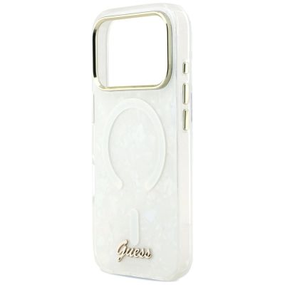 6. Guess IML Shell Script Metal MagSafe Case for iPhone 17 Pro Max - White