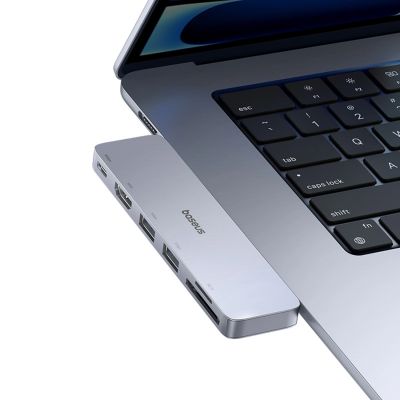 4. Baseus UltraJoy Series 6-in-1 USB-C 40 Gb/s USB 3.0 HDMI 4K USB Hub with SD and microSD Reader - Gray