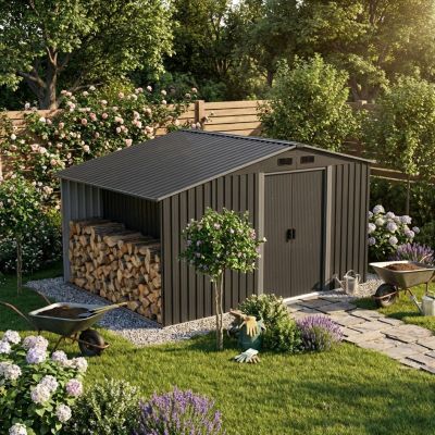 24. METAL GARDEN TOOL SHELF WITH WOOD SHELF 308X245X202CM