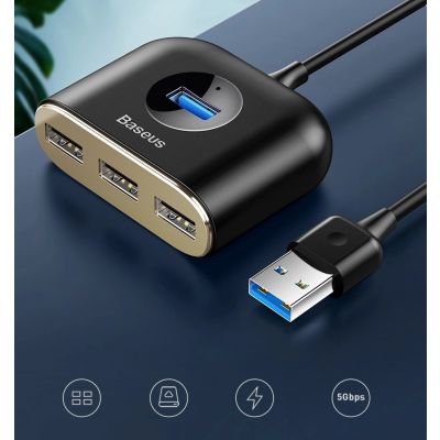 8. HUB Baseus Square USB-A to 1x USB-A 3.2 Gen 1 / 3x USB 2.0 with 1m cable - black