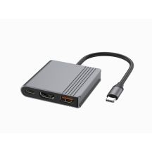 GEMBIRD 3-IN-1 USB TYPE-C MULTI ADAPTER (USB PORT + HDMI + USB-C VIDEO), GRAY