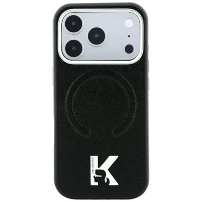 3. Karl Lagerfeld Grained Embossed Ring & Kameo Logo MagSafe Case for iPhone 18 Pro / 17 Pro - Black