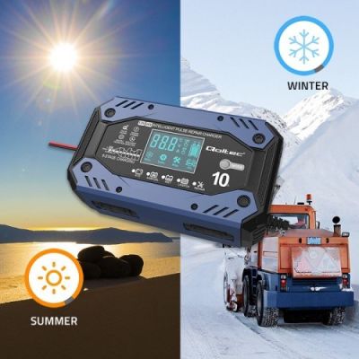 27. QOLTEC STD AGM GEL LIFEPO4 BATTERY CHARGER | RECTIFIER WITH REPAIR FUNCTION | 12-24V | 10A | LCD | 9-STEP CHARGING