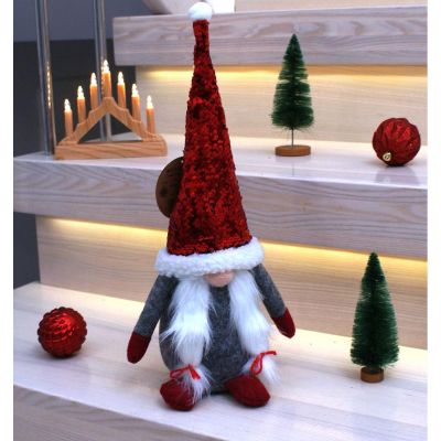 16. DECORATIVE gnome with magic sequins 35cm gray