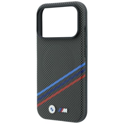 6. BMW M Quadrille Kevlar Print Tricolor Lines & Metal Logo MagSafe Case for iPhone 18 Pro / 17 Pro - Dark Gray