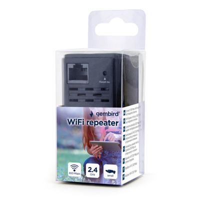 2. GEMBIRD WIFI REPEATER MINI WNP-RP300-03-BK B/G/N300 + RJ45 SOCKET, FOR 230V SOCKET, BLACK