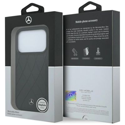 8. Mercedes Leather Crossed Lines MagSafe Case for iPhone 17 Pro / 18 Pro - Black