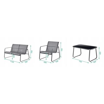 4. Black Forest Textilene Garden Furniture Set: Two Chairs, a Lounger and a Folding Table, Black