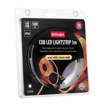 10. 3 m COB LED Strip with Power Supply, Warm White, IP20