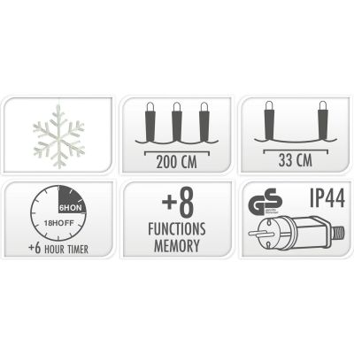 2. CHRISTMAS TREE LIGHTS LIGHT CURTAIN 200x200 CM 408LED SNOWFLAKES MULTICOLOR