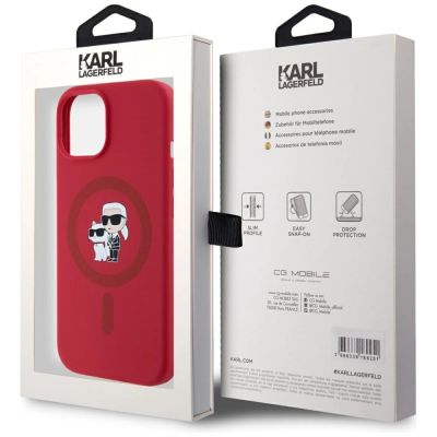 8. Karl Lagerfeld Silicone Karl&Choupette Heads Ring MagSafe iPhone 15 Case - Red