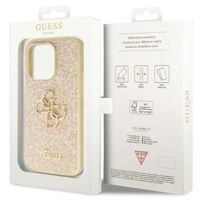 8. Guess GUHCP14LHG4SGD case for iPhone 14 Pro - gold Glitter Script Big 4G