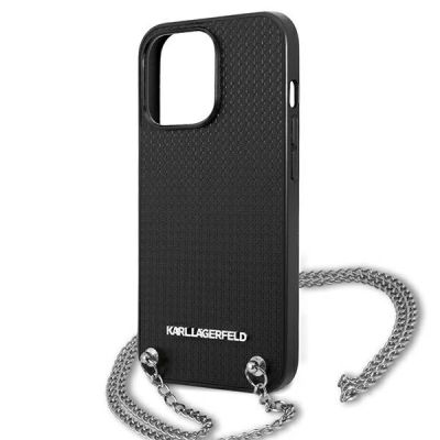 6. Karl Lagerfeld Leather Textured and Chain Case for iPhone 13 Pro Max 6.7" - Black