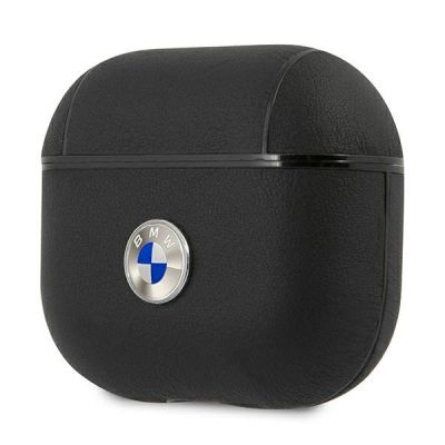 3. BMW Genuine Leather Silver Logo Case for AirPods 3 - Black