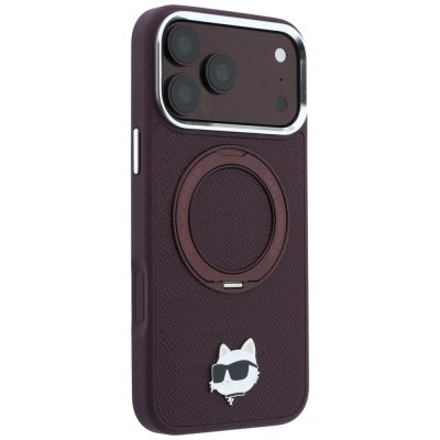 4. Karl Lagerfeld with Ring Stand 360 Choupette Head Pin MagSafe case for iPhone 18 Pro / 17 Pro - burgundy