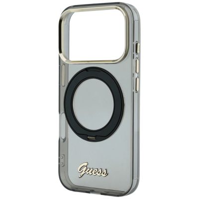7. Guess IML Ring Stand 360 Script Metal Logo MagSafe Case for iPhone 17 Pro / 18 Pro - Black