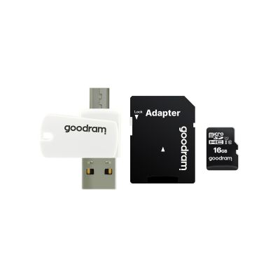 3. GoodRam All in one M1A4-0160R12 Memory Card with Adapter and Card Reader (16GB; Class 10; Adapter, MicroSDHC Card Reader, Memory Card)