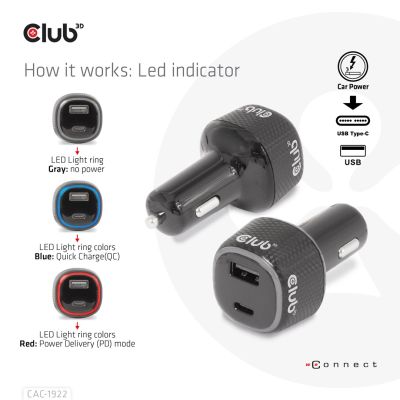 6. CLUB3D CAC-1922 Black Automatic Lighter Charger for Mobile Devices Laptop