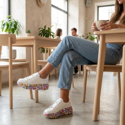 10. Leather platform sneakers with white floral print Filippo DP7507